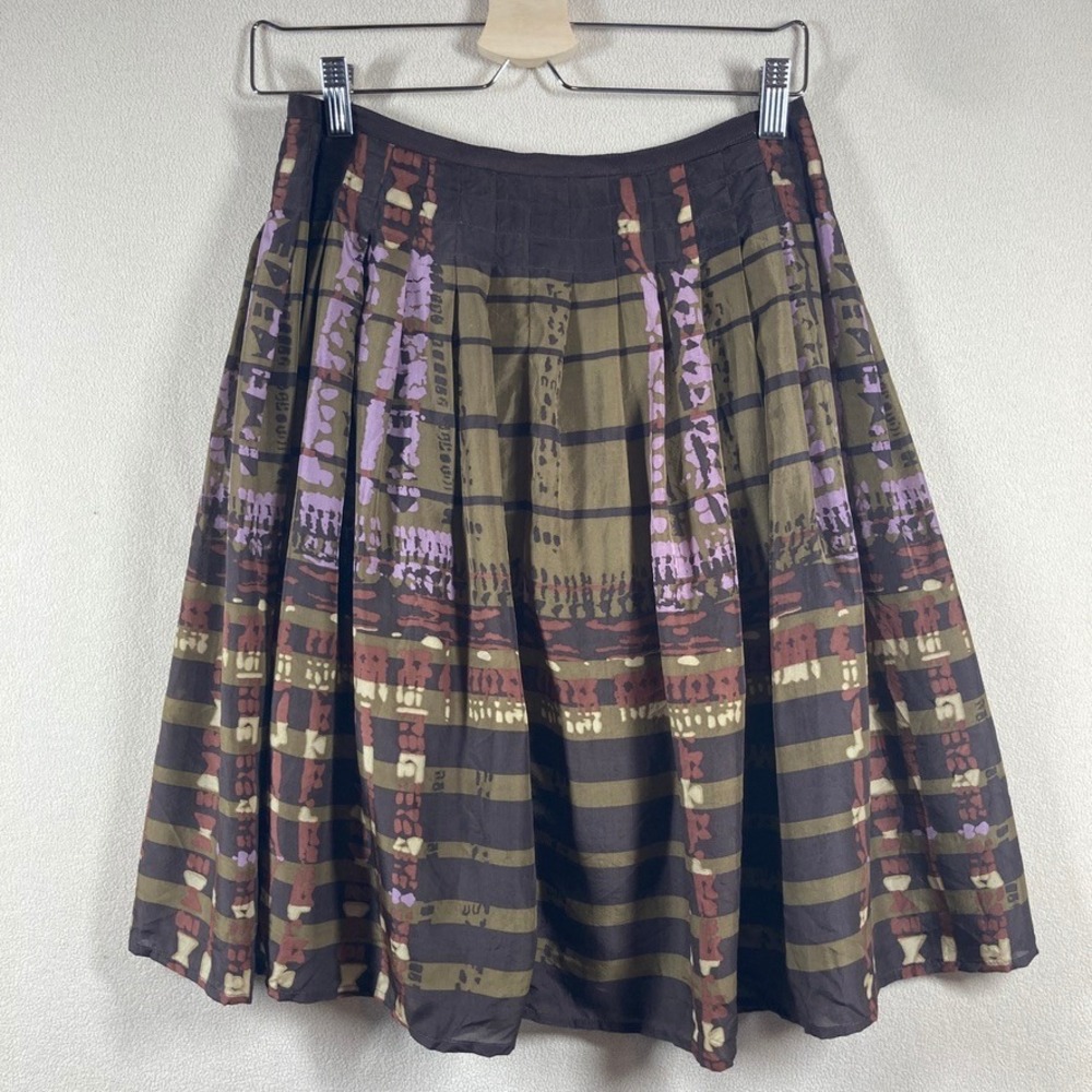 Halogen Silk Skirt Sz Small Olive Green/Purple Career Professional Quiet Luxury